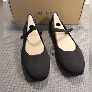 Rothy's Black Mary Jane Flats with Blue Trim